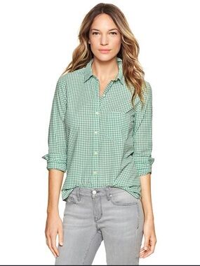 GAP Green and White Gingham Button-Down Shirt